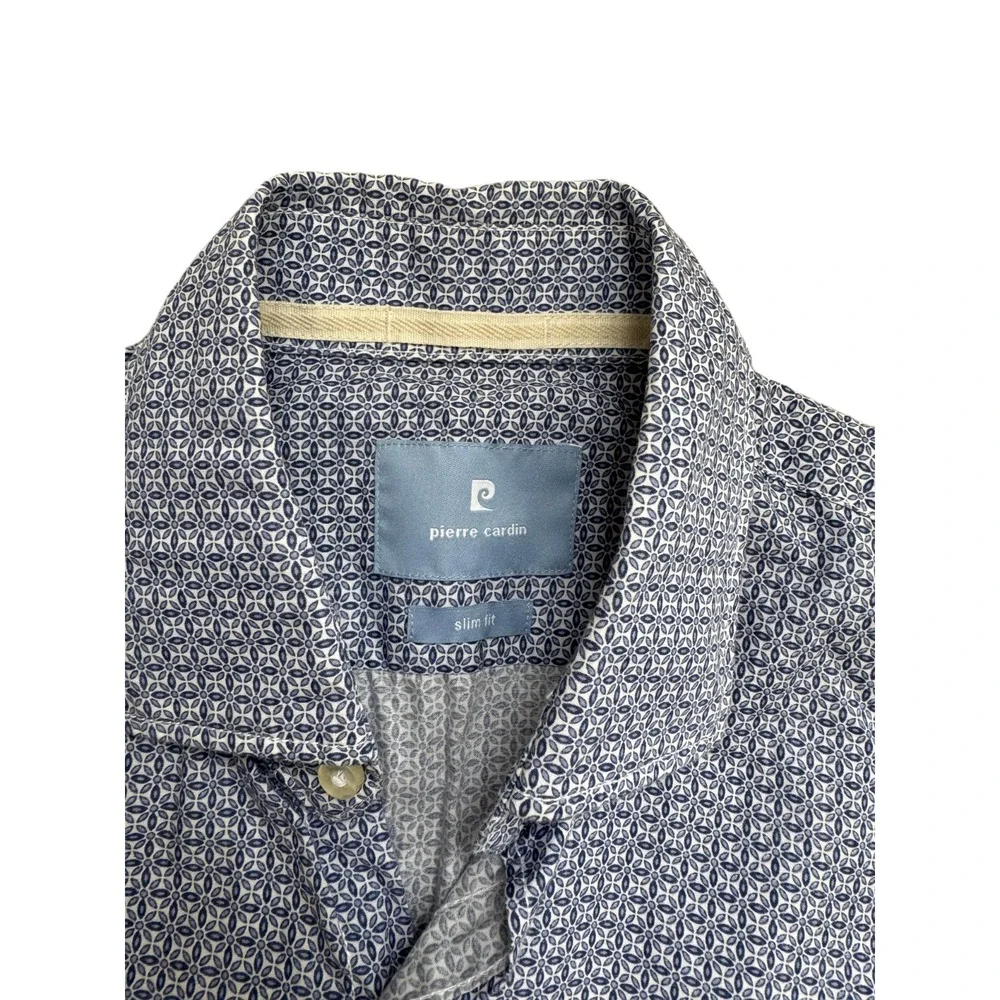 Pierre Cardin Mens Slim Fit Long Sleeve Dress Shirt Size 40 (M) Blue Pattern - Picture 7 of 16